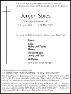 Traueranzeige Jürgen Spies